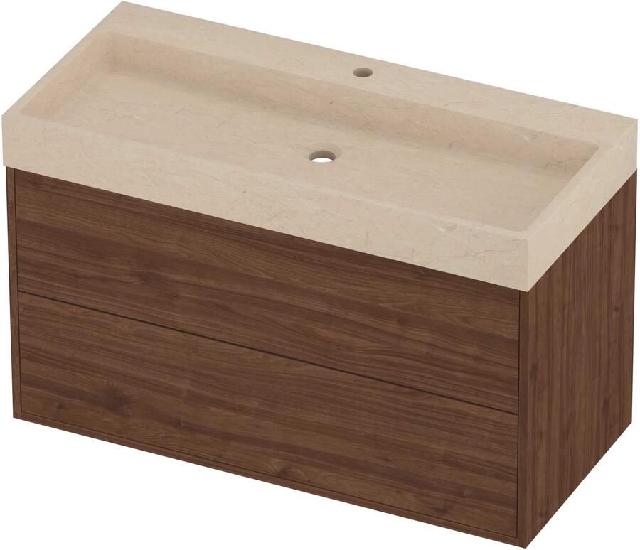 Proline Evoli Badmeubelset Hardsteen Loft In Kader 100x46x62 cm Sand Stone Indian Walnut