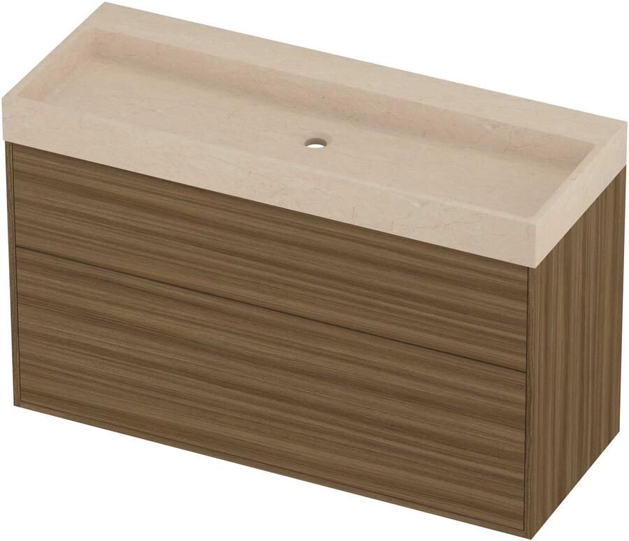 Proline Evoli Badmeubelset Hardsteen Loft In Kader 120x46x75 cm Sand Stone Caramel Walnut