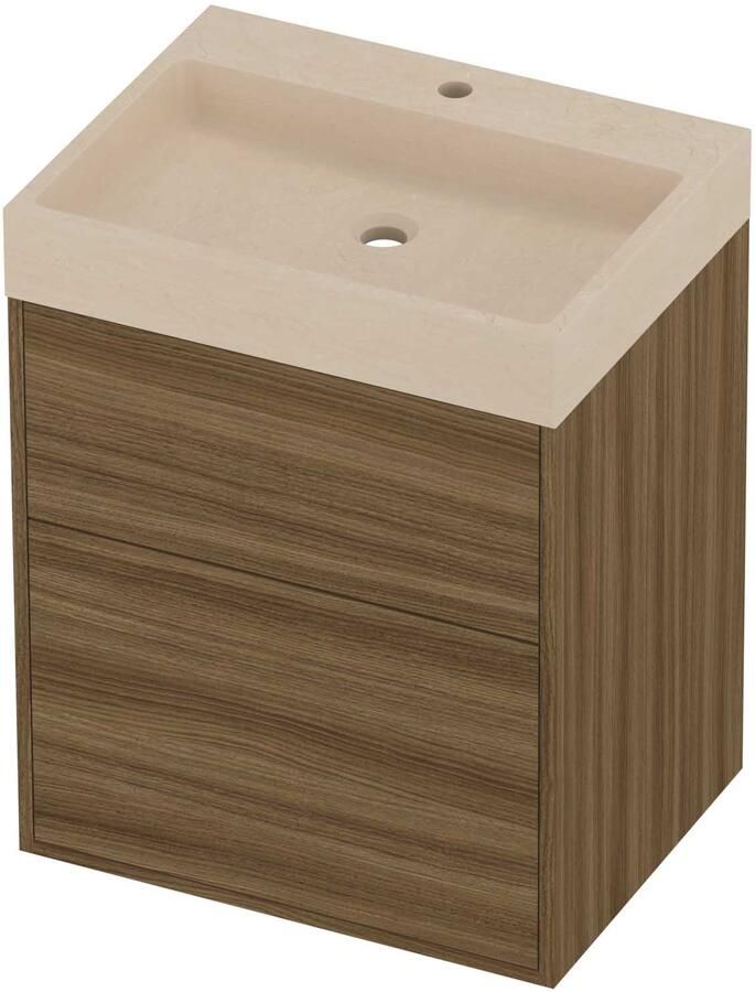Proline Evoli Badmeubelset Hardsteen Loft In Kader 60x46x75 cm Sand Stone Caramel Walnut