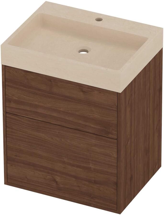 Proline Evoli Badmeubelset Hardsteen Loft In Kader 60x46x75 cm Sand Stone Indian Walnut