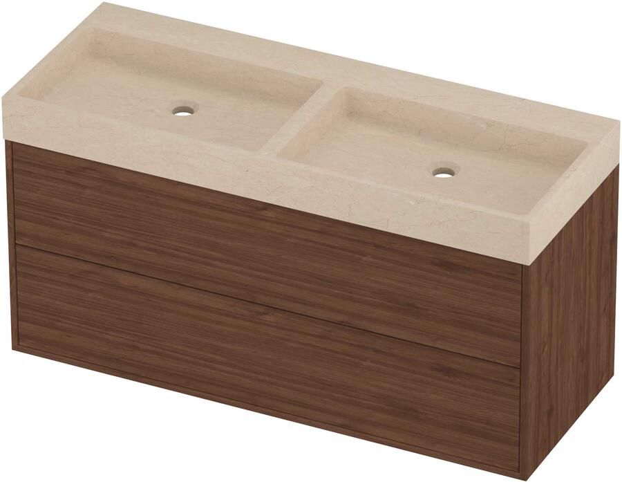 Proline Evoli Badmeubelset Hardsteen Loft Zonder Gat 120x46x62 cm Sand Stone Indian Walnut