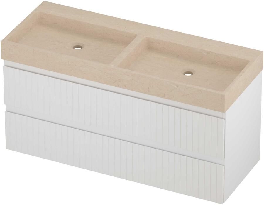 Proline Evoli Badmeubelset Hardsteen Loft Zonder Gat 120x46x62 cm Sand Stone Mat Wit