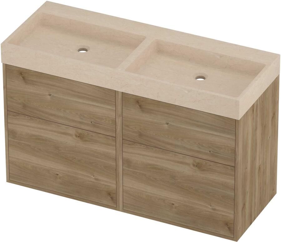Proline Evoli Badmeubelset Hardsteen Loft Zonder Gat 120x46x75 cm Sand Stone Cider Oak