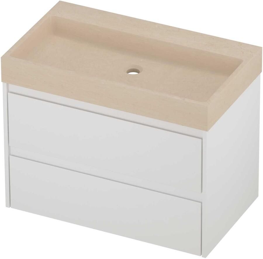 Proline Evoli Badmeubelset Hardsteen Loft Zonder Kraangat 80x46x62 cm Sand Stone Mat Wit