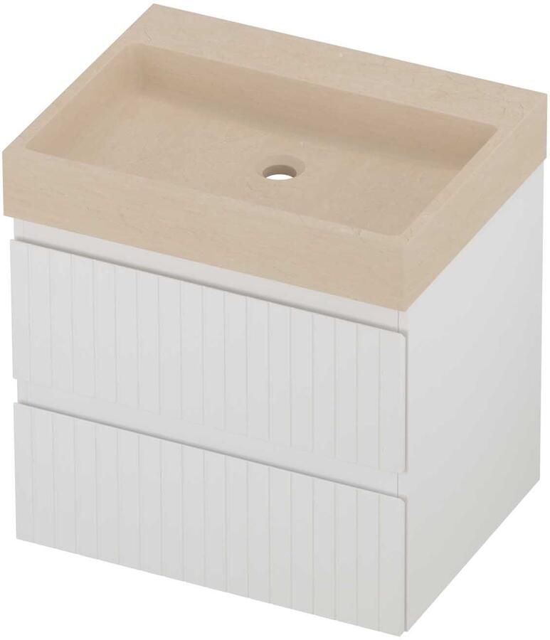 Proline Evoli Badmeubelset Hardsteen Loft Zonder Kraangat Gefreesd 60x46x62 cm Sand Stone Mat Wit