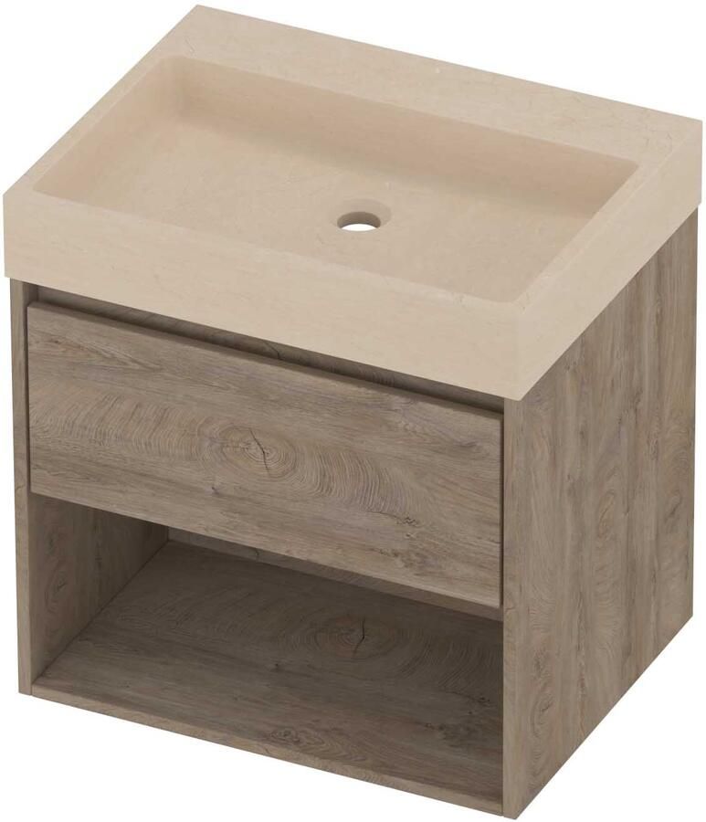 Proline Evoli Badmeubelset Hardsteen Loft Zonder Kraangat Met Schap 60x46x62 cm Sand Stone Raw Oak