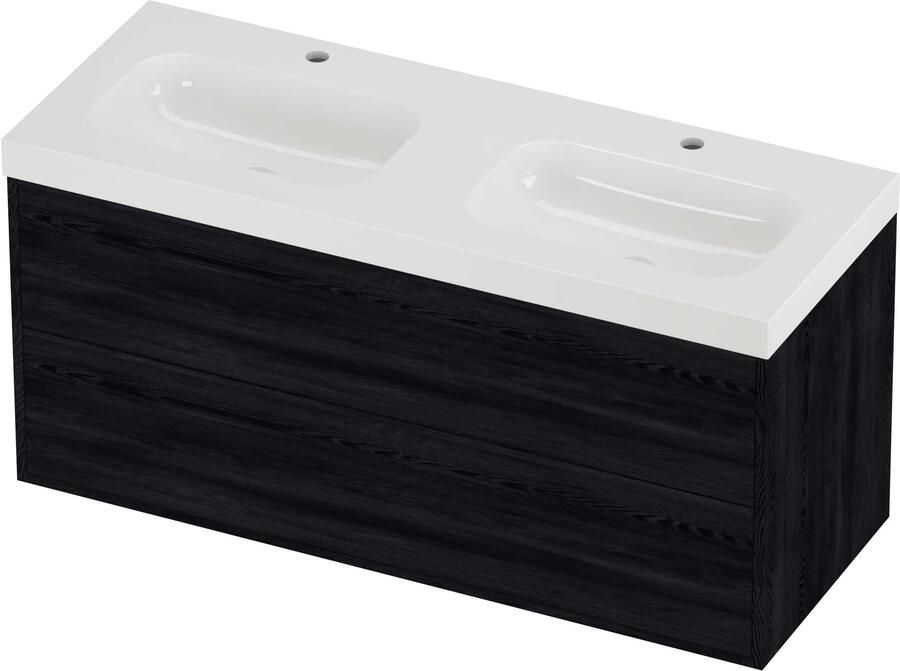 Proline Haga Badmeubel Mezza Dubbel 2 Gaten Voor Grepen 120x46x58 cm Glans Wit Black Oak