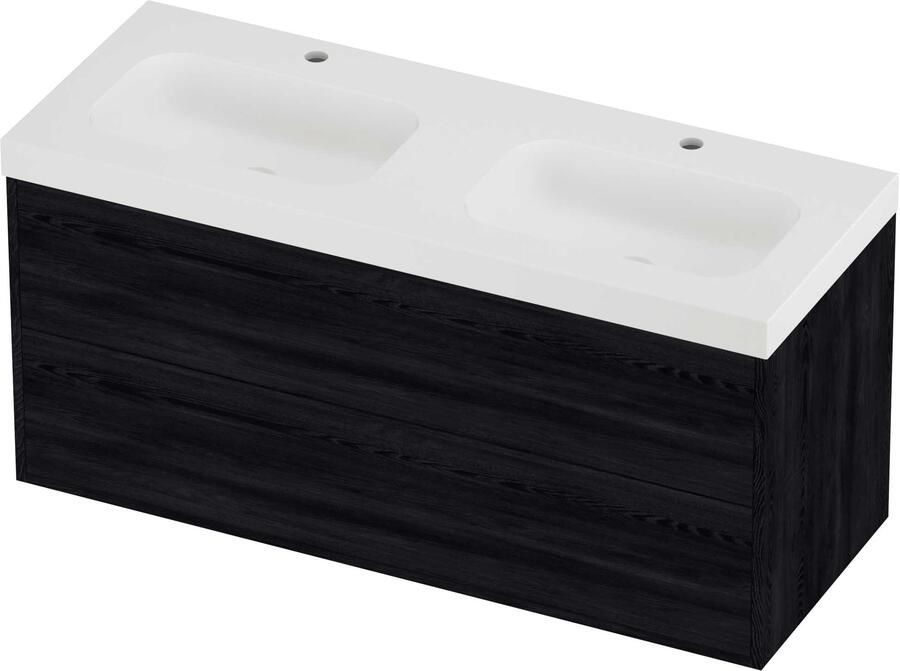 Proline Haga Badmeubel Mezza Dubbel 2 Gaten Voor Grepen 120x46x58 cm Mat White Black Oak