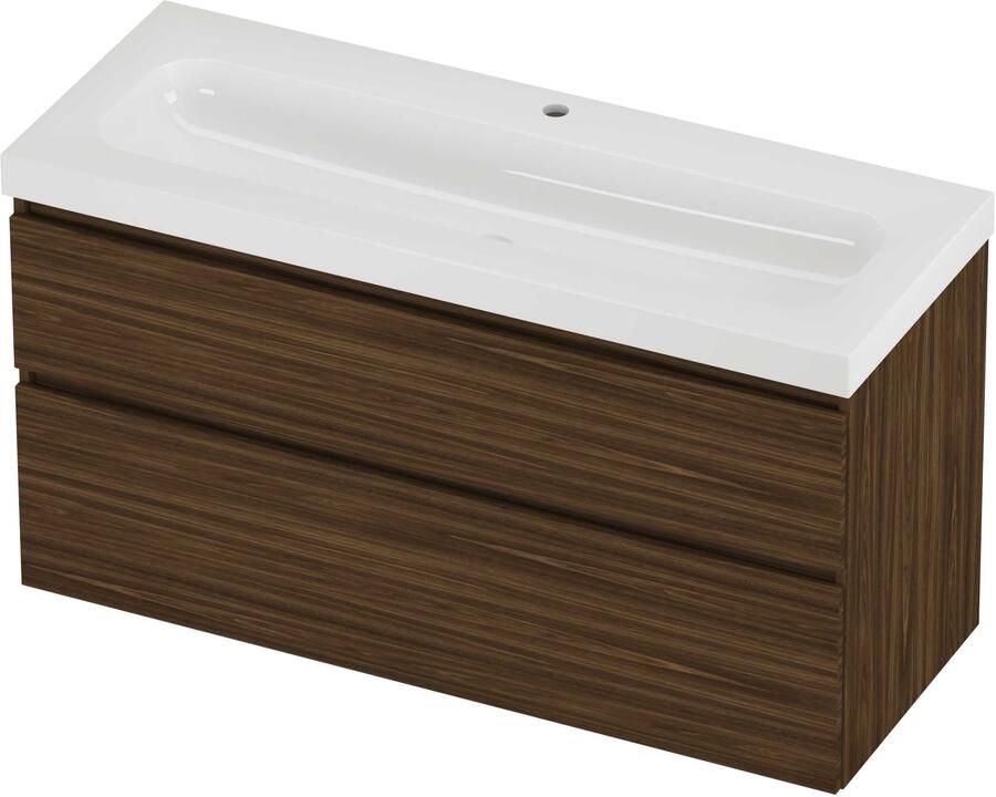 Proline Haga Badmeubelset Polystone Mezza 1 Kraangat 120x46x66 cm Glans Wit Cabana Oak