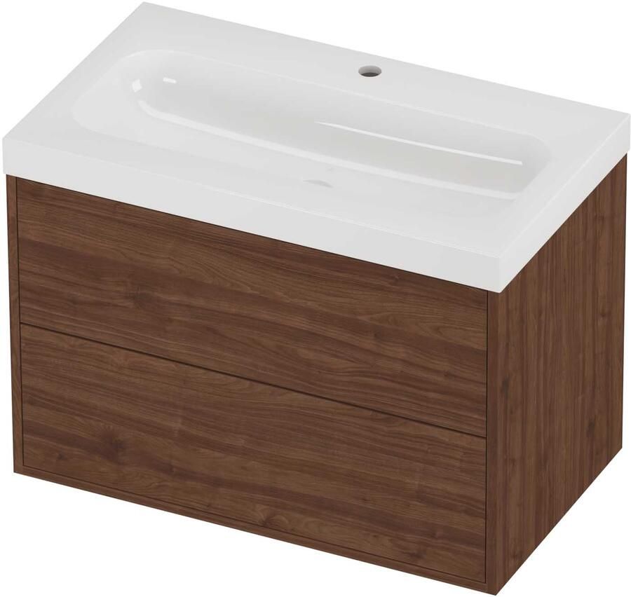 Proline Haga Badmeubelset Polystone Mezza 1 Kraangat 80x46x58 cm Glans Wit Indian Walnut