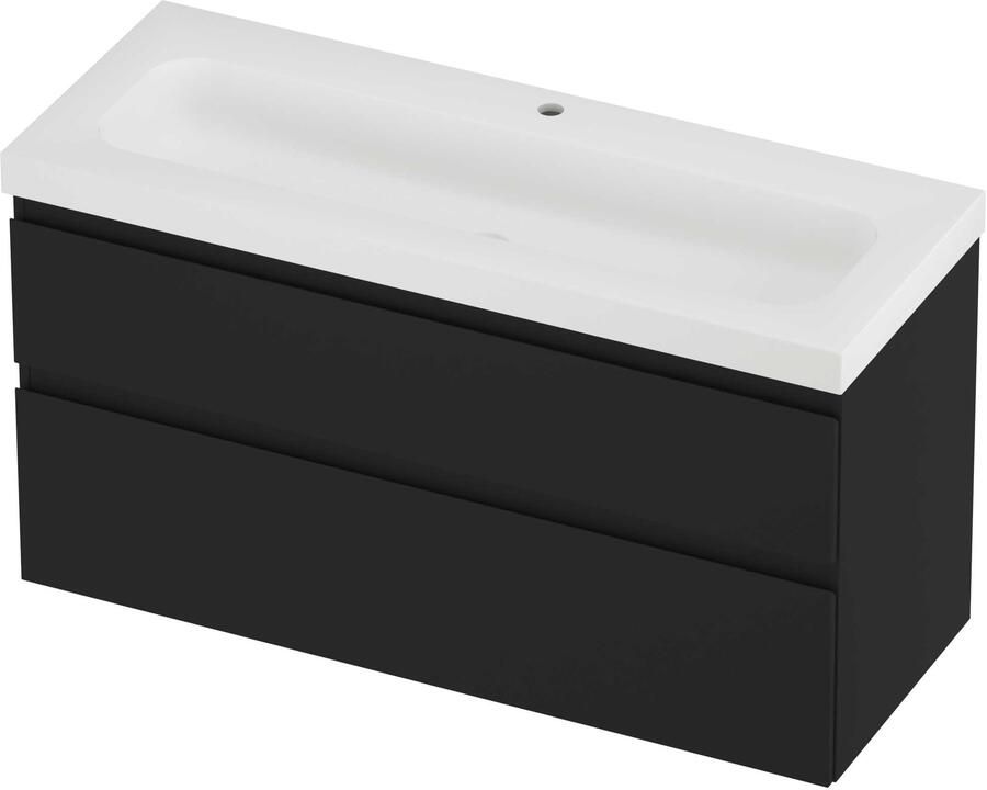 Proline Haga Badmeubelset Polystone Mezza 1 Kraangat Asymmetrisch 120x46x66 cm Mat White Mat Zwart