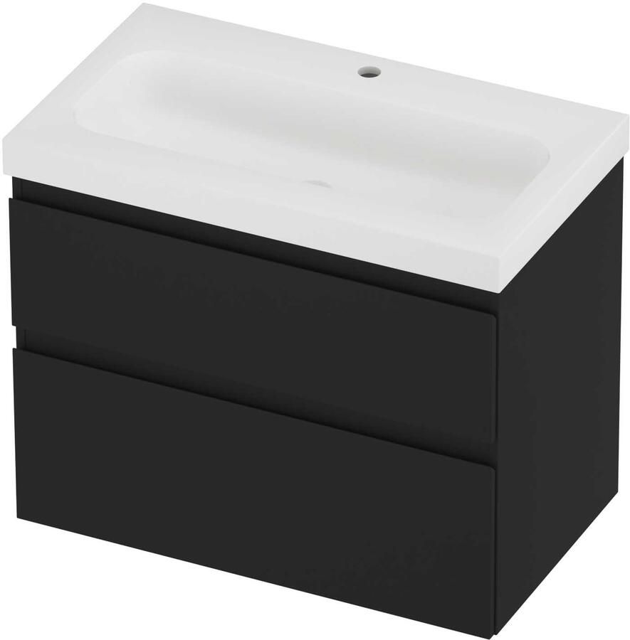 Proline Haga Badmeubelset Polystone Mezza 1 Kraangat Asymmetrisch 80x46x66 cm Mat White Mat Zwart