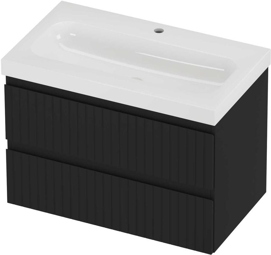 Proline Haga Badmeubelset Polystone Mezza 1 Kraangat Gefreesd 80x46x58 cm Glans Wit Mat Zwart