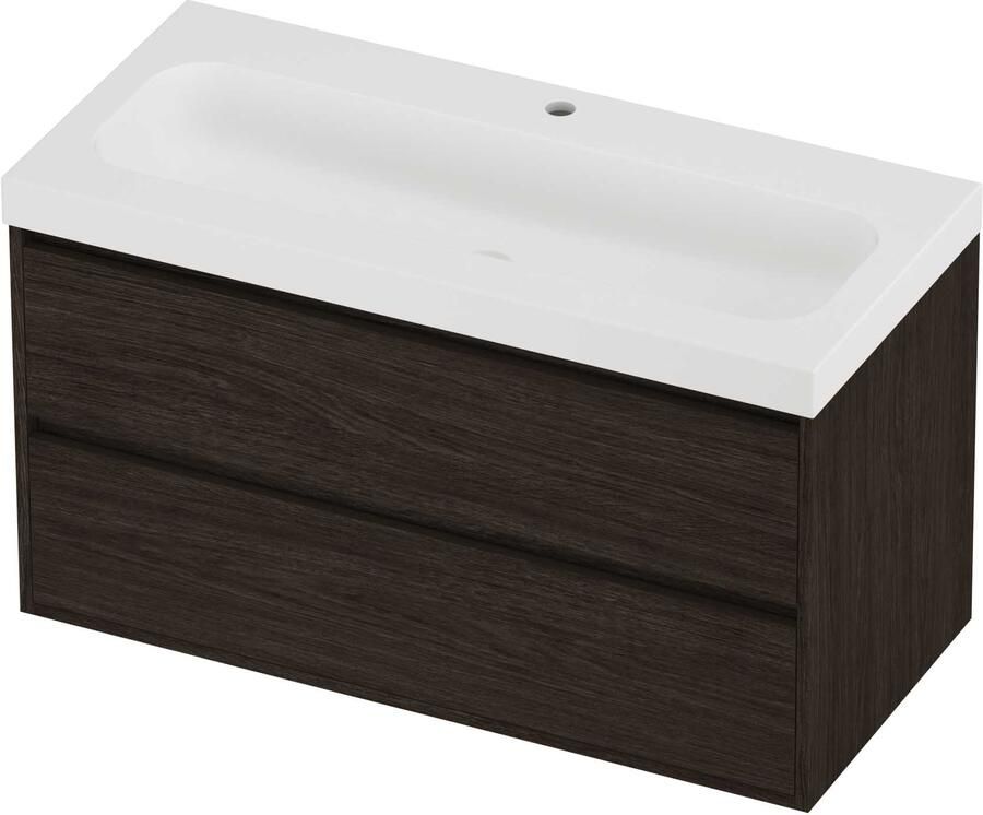 Proline Haga Badmeubelset Polystone Mezza 1 Kraangat Greeploos 100x46x58 cm Mat White Mokka Oak
