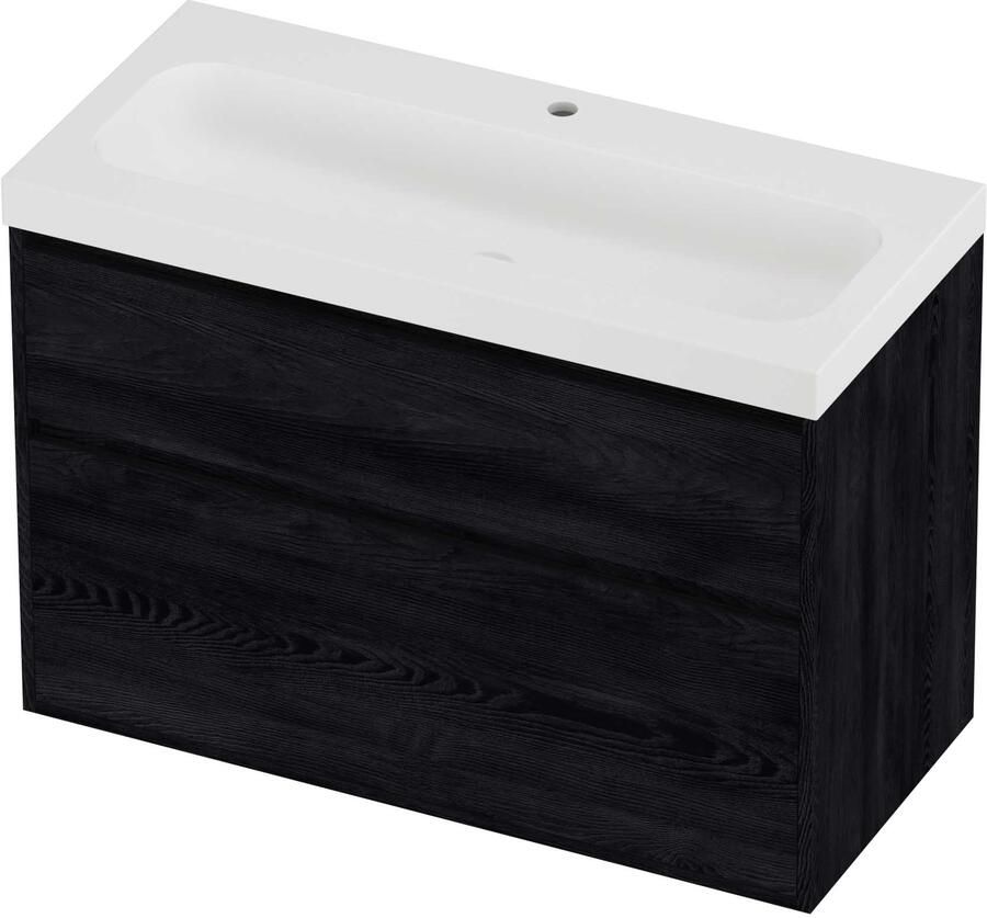 Proline Haga Badmeubelset Polystone Mezza 1 Kraangat Greeploos 100x46x73 cm Mat White Black Oak
