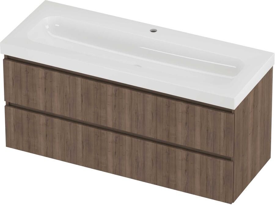 Proline Haga Badmeubelset Polystone Mezza 1 Kraangat Symmetrisch 120x46x58 cm Glans Wit Terra Oak