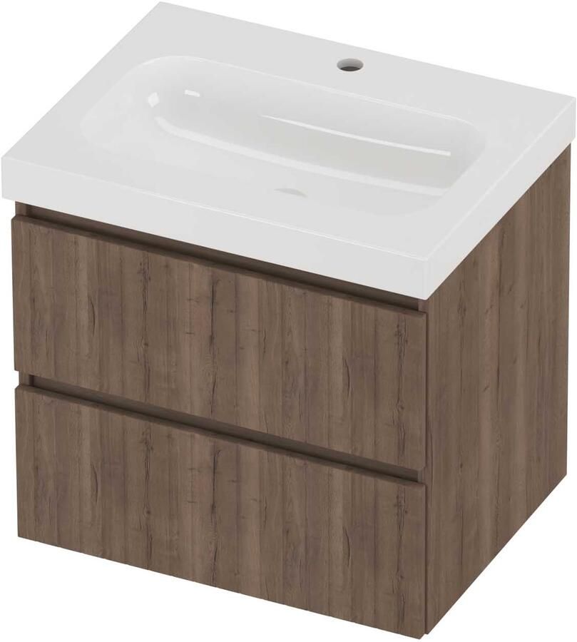 Proline Haga Badmeubelset Polystone Mezza 1 Kraangat Symmetrisch 60x46x58 cm Glans Wit Terra Oak