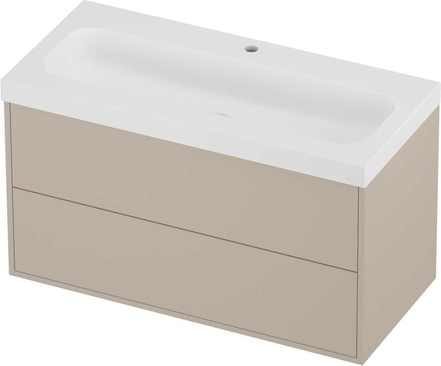Proline Haga Badmeubelset Polystone Mezza 1 Kraangat Voor Grepen 100x46x58 cm Mat White Soft Linen