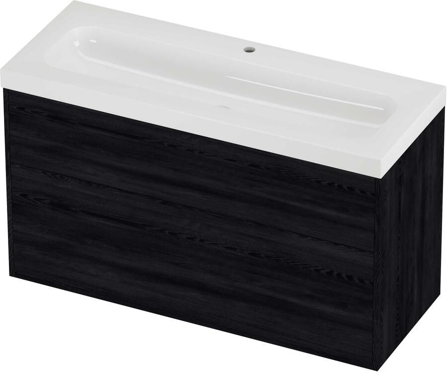 Proline Haga Badmeubelset Polystone Mezza 1 Kraangat Voor Grepen 120x46x73 cm Glans Wit Black Oak