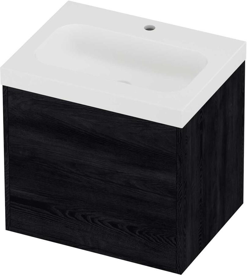 Proline Haga Badmeubelset Polystone Mezza 1 Kraangat Voor Grepen 60x46x58 cm Mat White Black Oak