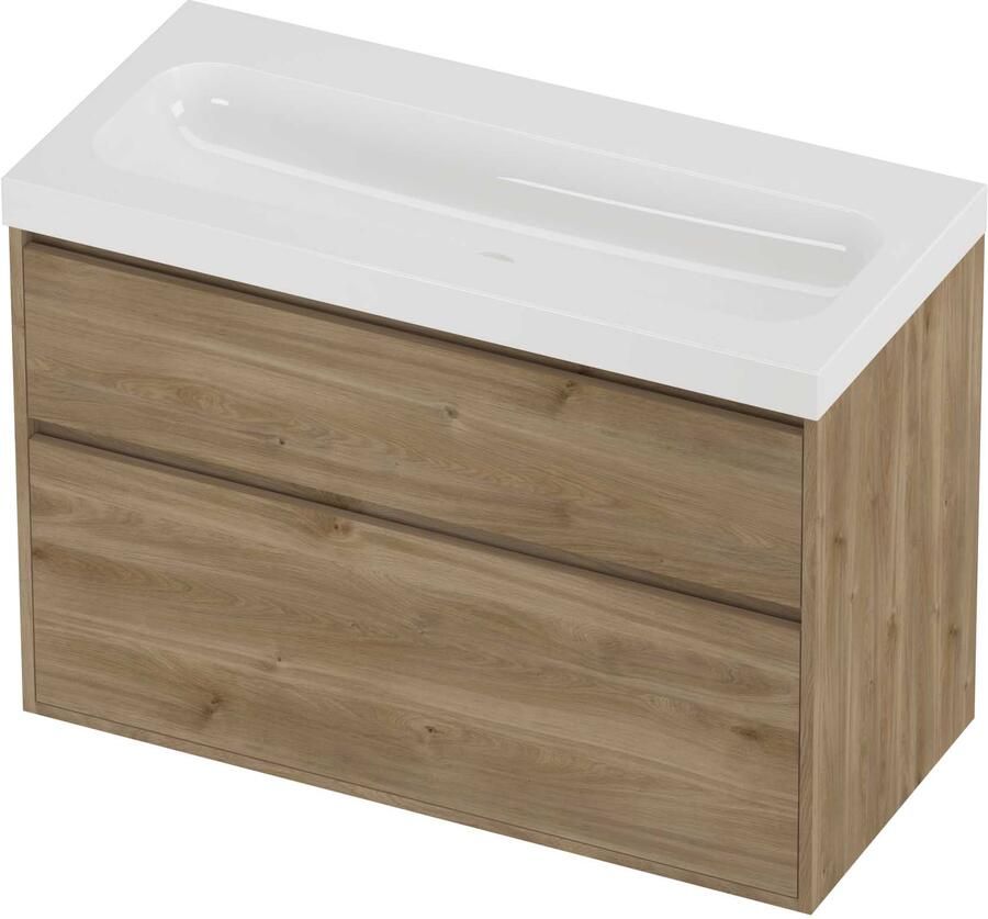 Proline Haga Badmeubelset Polystone Mezza 100x46x73 cm Glans Wit Cider Oak