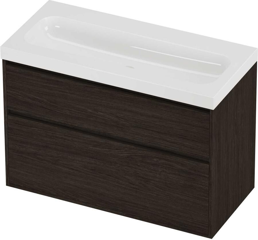 Proline Haga Badmeubelset Polystone Mezza 100x46x73 cm Glans Wit Mokka Oak