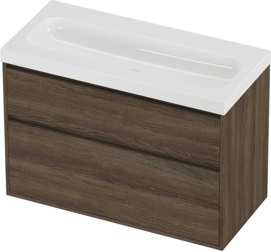 Proline Haga Badmeubelset Polystone Mezza 100x46x73 cm Glans Wit Vital Oak