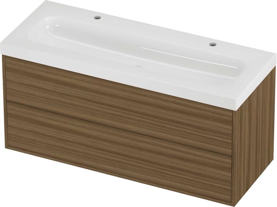 Proline Haga Badmeubelset Polystone Mezza 120x46x58 cm Glans Wit Caramel Walnut