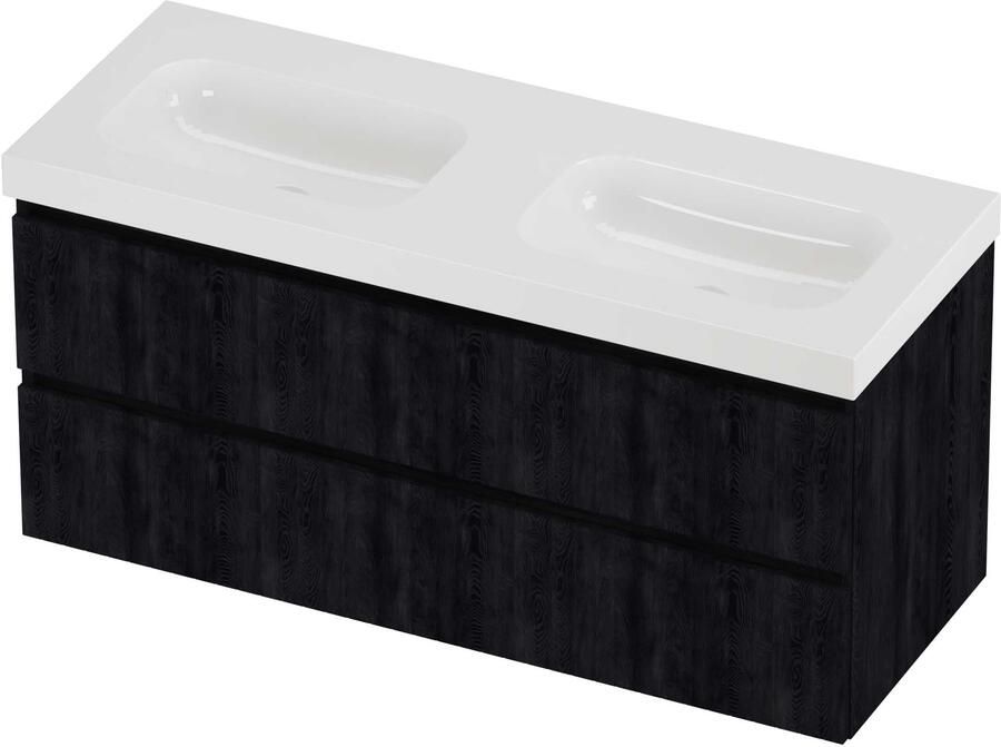 Proline Haga Badmeubelset Polystone Mezza 120x46x58 cm Glans Wit Charcoal Oak