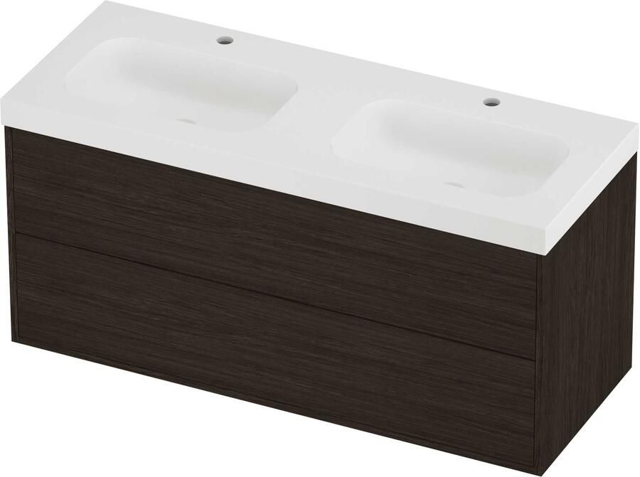 Proline Haga Badmeubelset Polystone Mezza 120x46x58 cm Mat White Mokka Oak