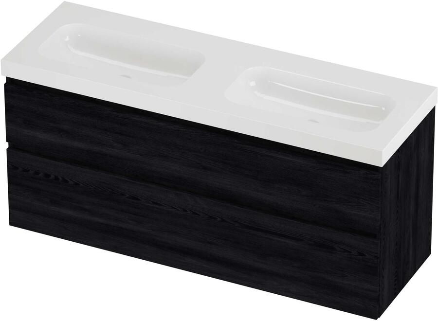 Proline Haga Badmeubelset Polystone Mezza 140x46x66 cm Glans Wit Black Oak