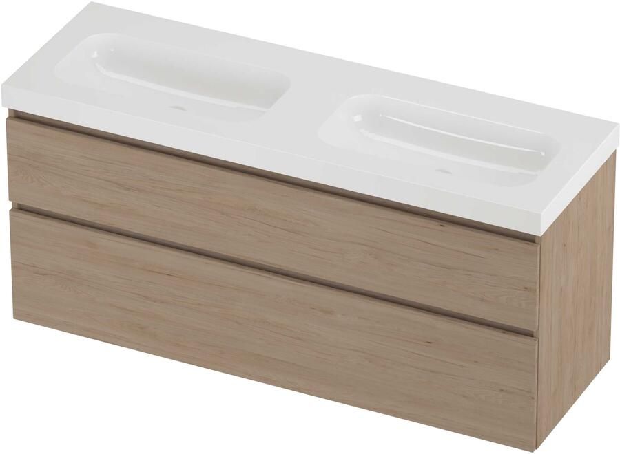 Proline Haga Badmeubelset Polystone Mezza 140x46x66 cm Glans Wit Ideal Oak