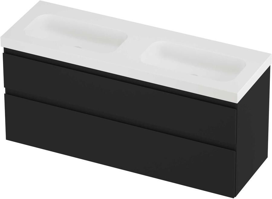 Proline Haga Badmeubelset Polystone Mezza 140x46x66 cm Mat White Mat Zwart