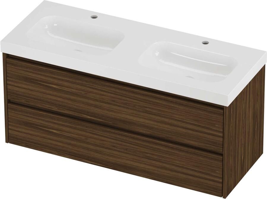 Proline Haga Badmeubelset Polystone Mezza 2 Gaten 120x46x58 cm Glans Wit Cabana Oak