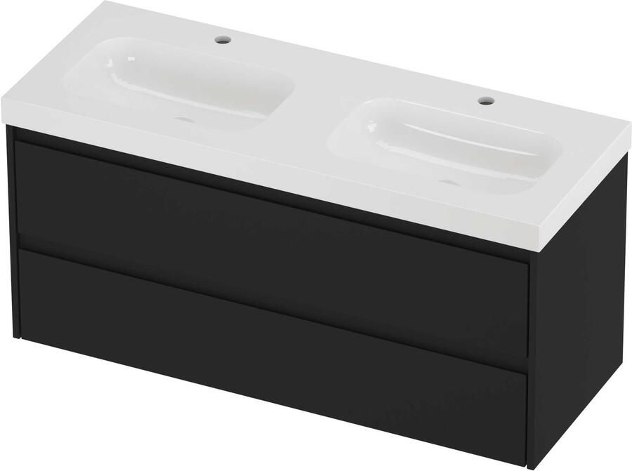Proline Haga Badmeubelset Polystone Mezza 2 Gaten 120x46x58 cm Glans Wit Mat Zwart