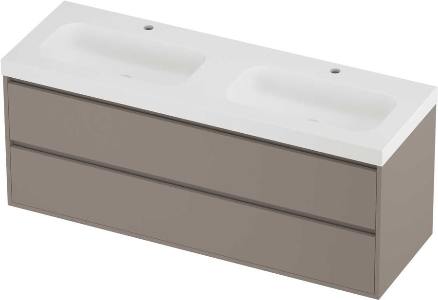 Proline Haga Badmeubelset Polystone Mezza 2 Gaten 140x46x58 cm Mat White Clay Beige