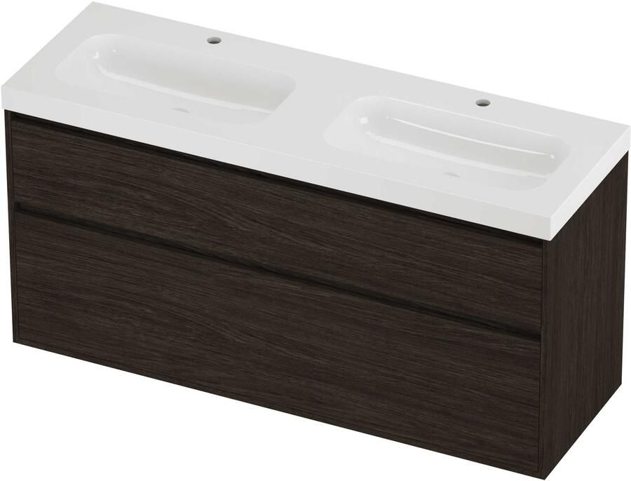 Proline Haga Badmeubelset Polystone Mezza 2 Gaten 140x46x73 cm Glans Wit Mokka Oak