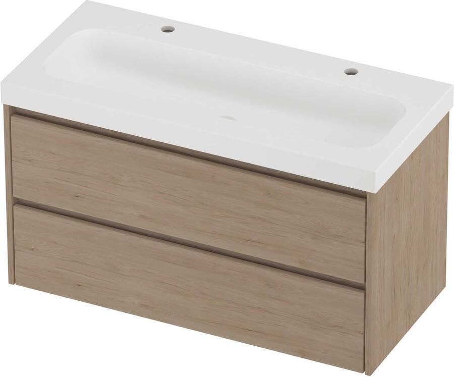 Proline Haga Badmeubelset Polystone Mezza 2 Kraangaten 100x46x58 cm Mat White Ideal Oak