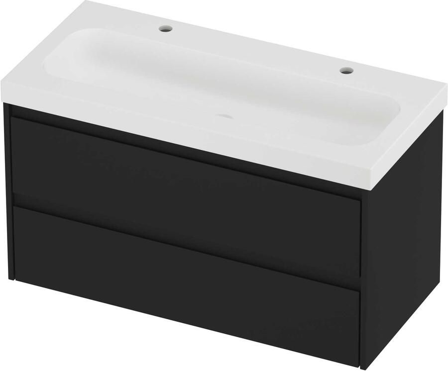 Proline Haga Badmeubelset Polystone Mezza 2 Kraangaten 100x46x58 cm Mat White Mat Zwart