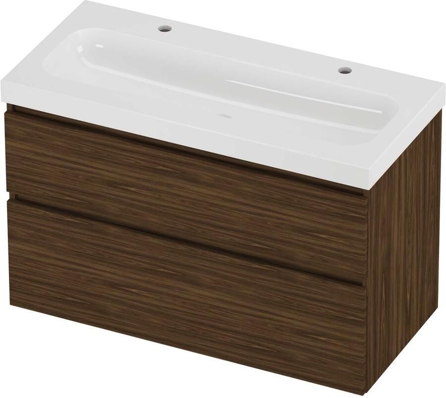 Proline Haga Badmeubelset Polystone Mezza 2 Kraangaten 100x46x66 cm Glans Wit Cabana Oak