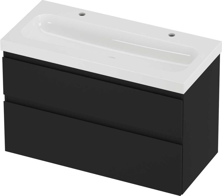 Proline Haga Badmeubelset Polystone Mezza 2 Kraangaten 100x46x66 cm Glans Wit Mat Zwart