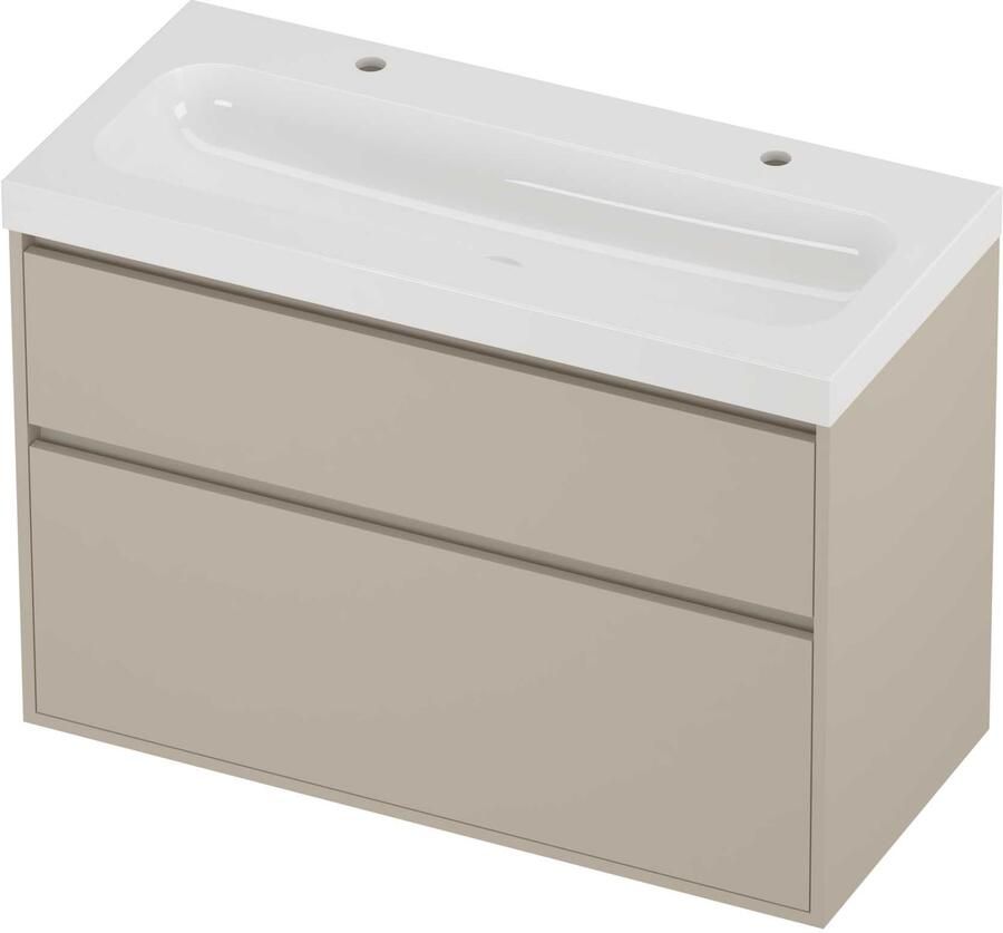 Proline Haga Badmeubelset Polystone Mezza 2 Kraangaten Greeploos 100x46x73 cm Glans Wit Soft Linen