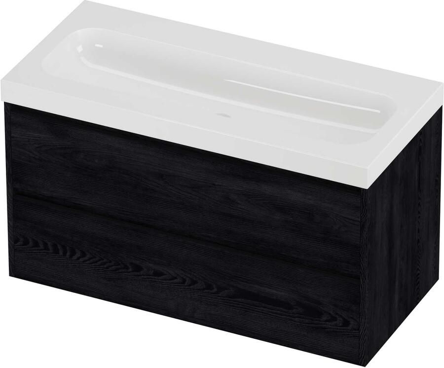 Proline Haga Badmeubelset Polystone Mezza 2 Laden 100x46x58 cm Glans Wit Black Oak