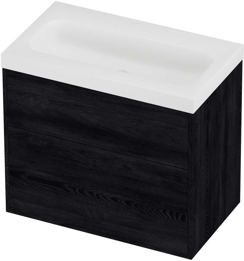 Proline Haga Badmeubelset Polystone Mezza 2 Laden 80x46x73 cm Mat White Black Oak
