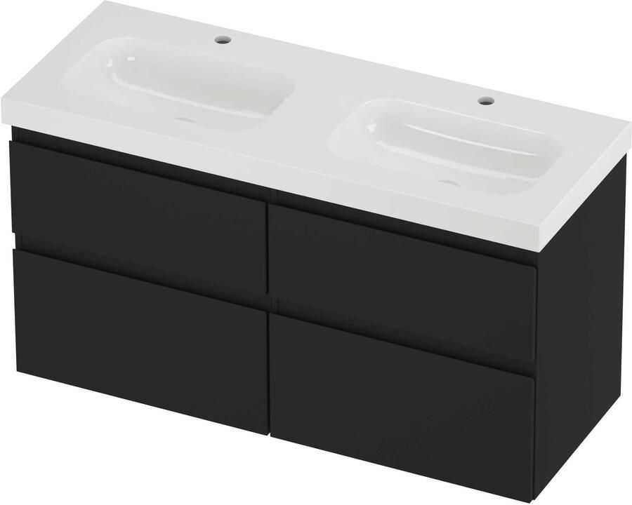 Proline Haga Badmeubelset Polystone Mezza 4 Laden 120x46x66 cm Glans Wit Mat Zwart