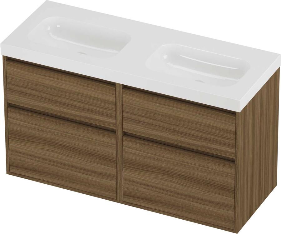 Proline Haga Badmeubelset Polystone Mezza 4 Laden 120x46x73 cm Glans Wit Caramel Walnut
