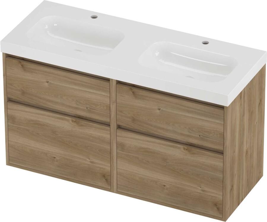 Proline Haga Badmeubelset Polystone Mezza 4 Laden 120x46x73 cm Glans Wit Cider Oak