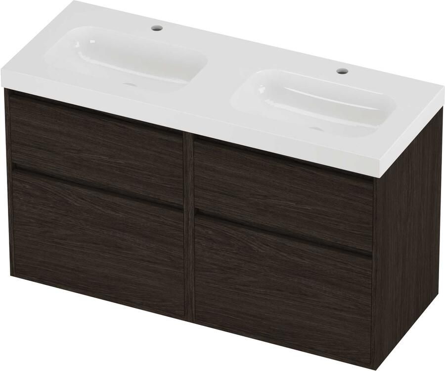 Proline Haga Badmeubelset Polystone Mezza 4 Laden 120x46x73 cm Glans Wit Mokka Oak