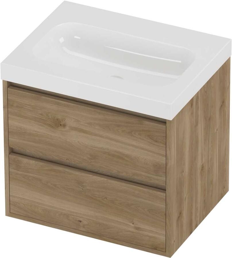 Proline Haga Badmeubelset Polystone Mezza 60x46x58 cm Glans Wit Cider Oak