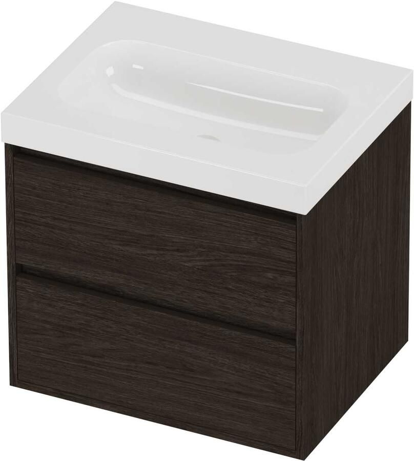 Proline Haga Badmeubelset Polystone Mezza 60x46x58 cm Glans Wit Mokka Oak
